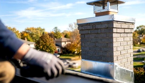 Meshed stainless cap fitted to a chimney
