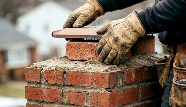 Brick course bedded true at a stack top