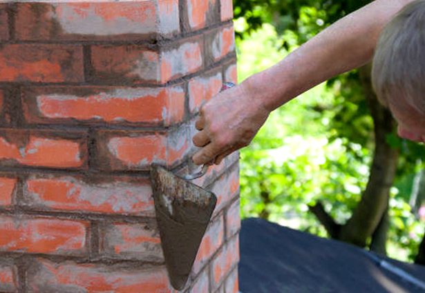 Mortar joints struck fair along chimney brickwork